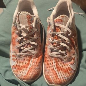 Nike Orange and White Mesh Knit Running Sneakers
